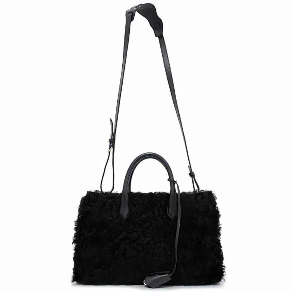 Balenciaga Bag Black Leather Fur Sheepskin Handbag Shoulder Tote Zipper - Picture 2 of 10